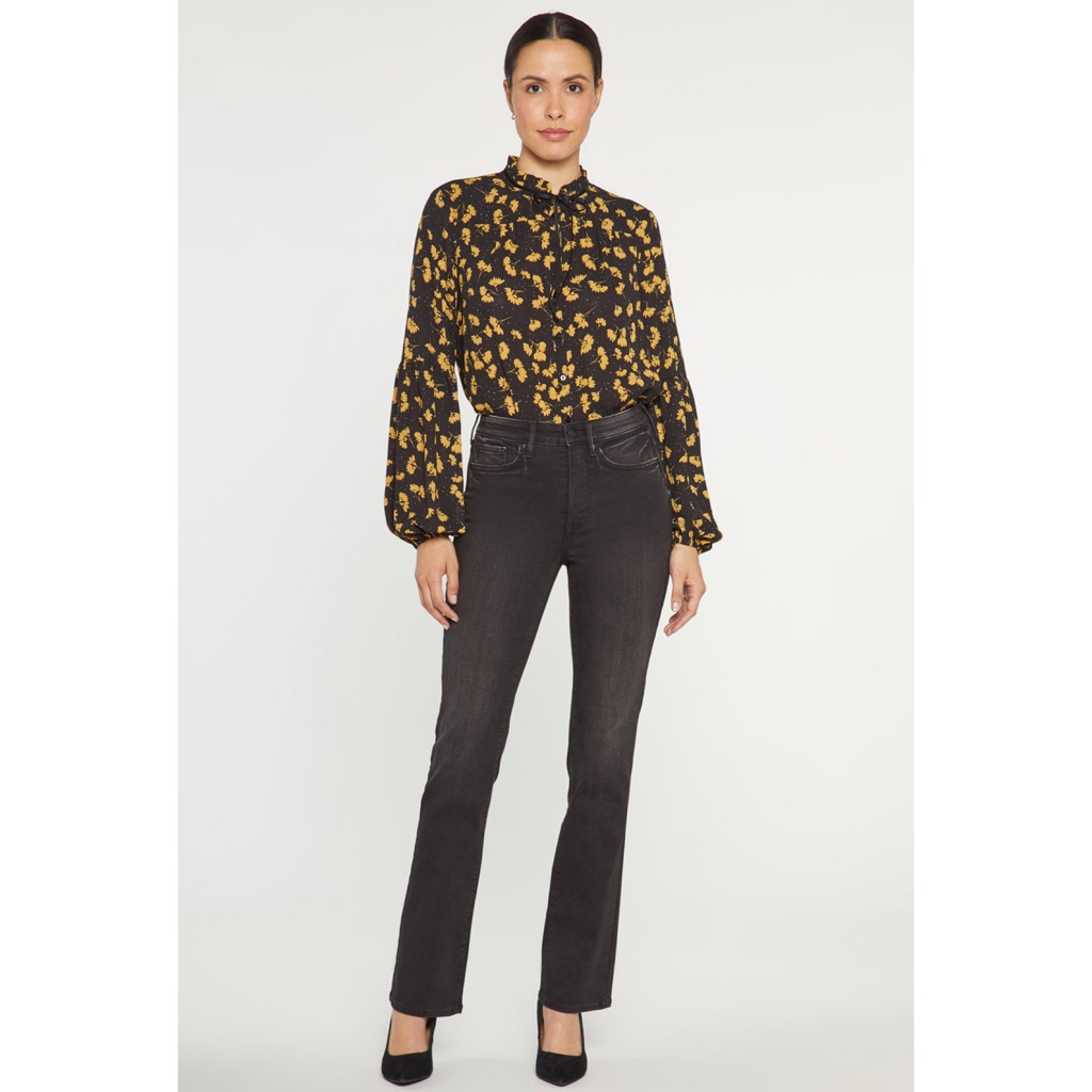 Nydj Black High Rise Slim Bootcut Stretch Denim Jeans In Legend 10
